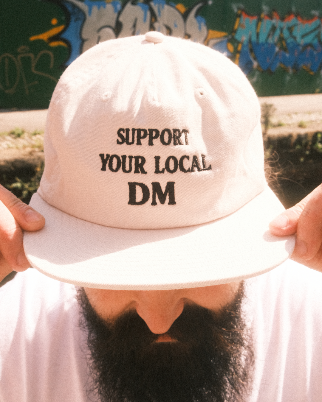 Support your local DM 5-panel cap in Bone