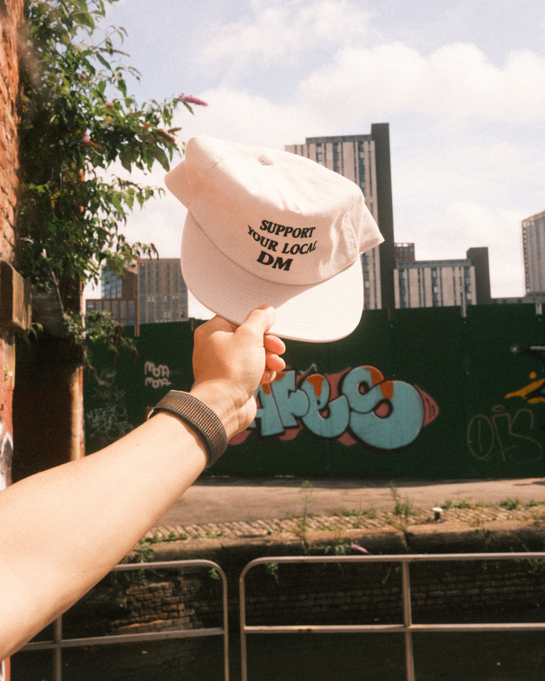 Support your local DM 5-panel cap in Bone