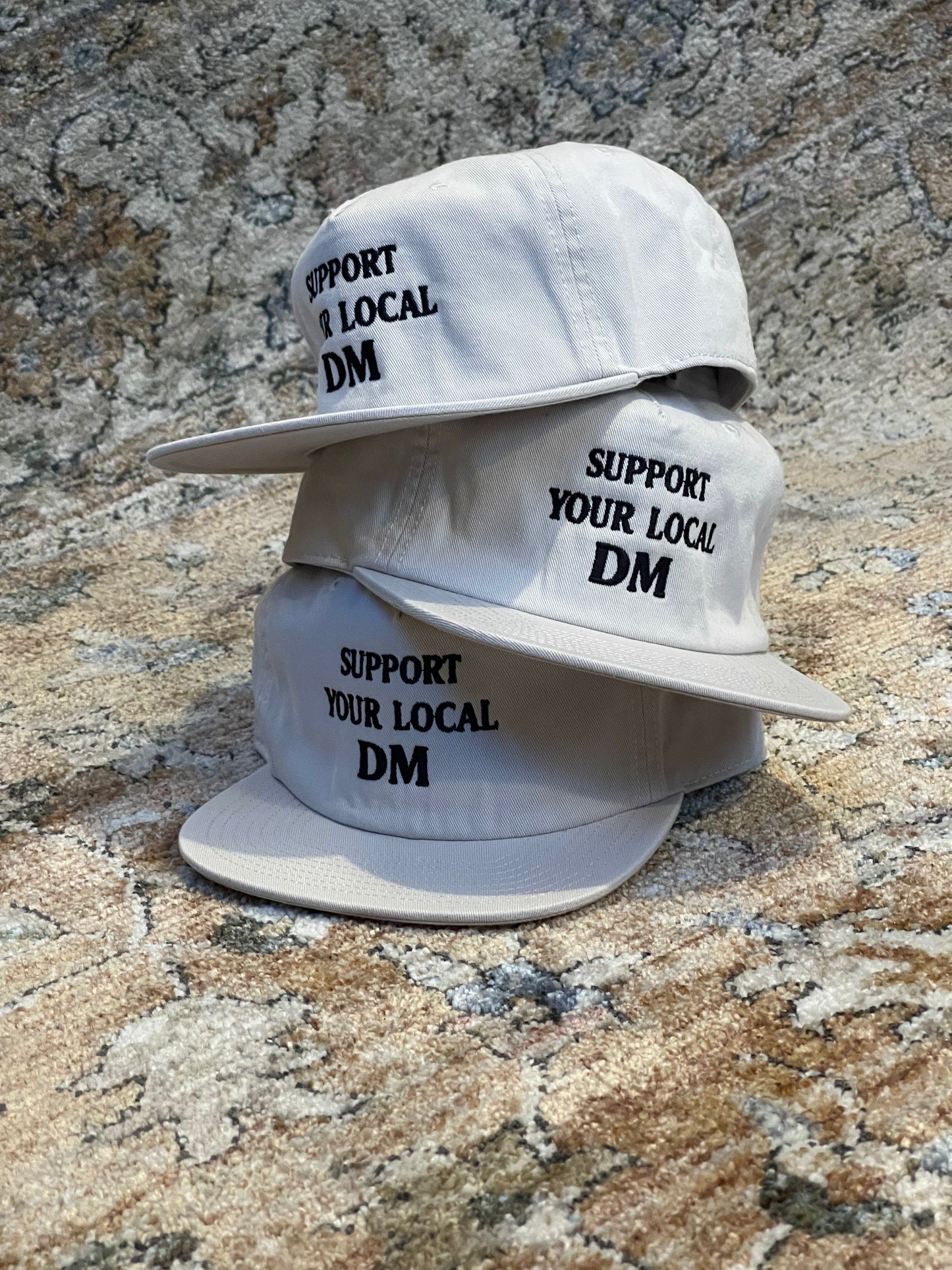 Support your local DM 5-panel cap in Bone